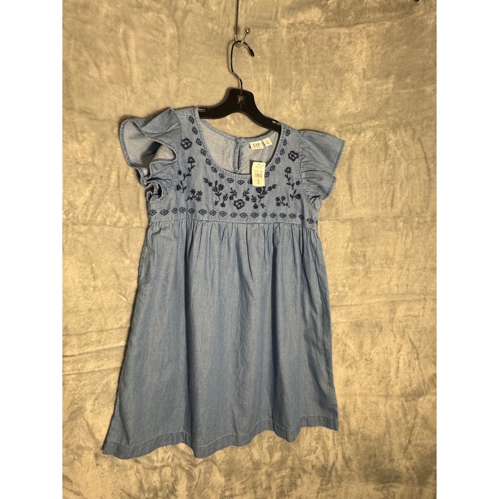 Gap Kids Girls Blue Chambray Embroidered Flutter Sleeve Dress Size M 8 NWT New